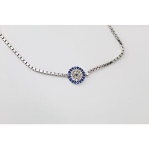 925 Sterling Silver Evil Eye Bolo Bracelet Blue CZ Adjustable Box Chain N-TR